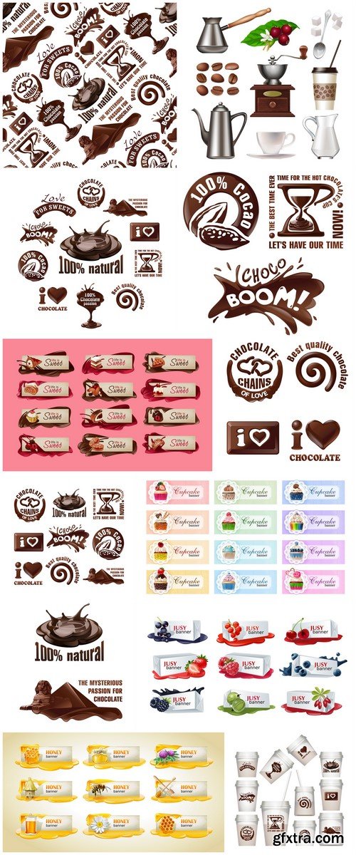 Set vector chocolate signs and labels 12X EPS