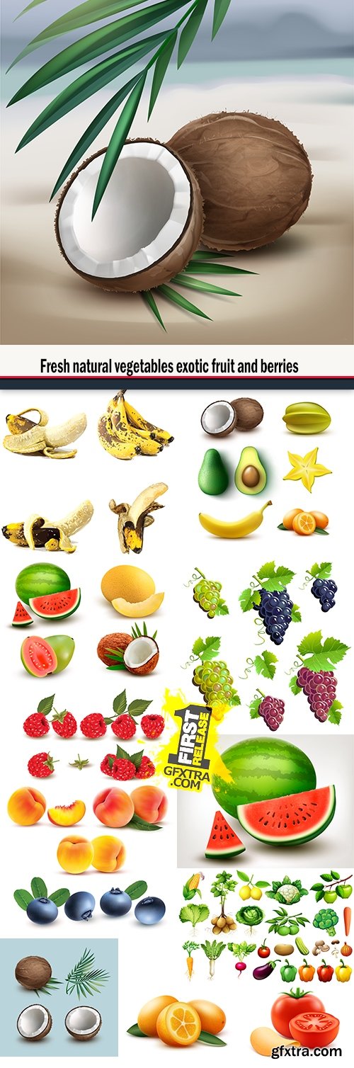 Fresh natural vegetables exotic fruit and berries