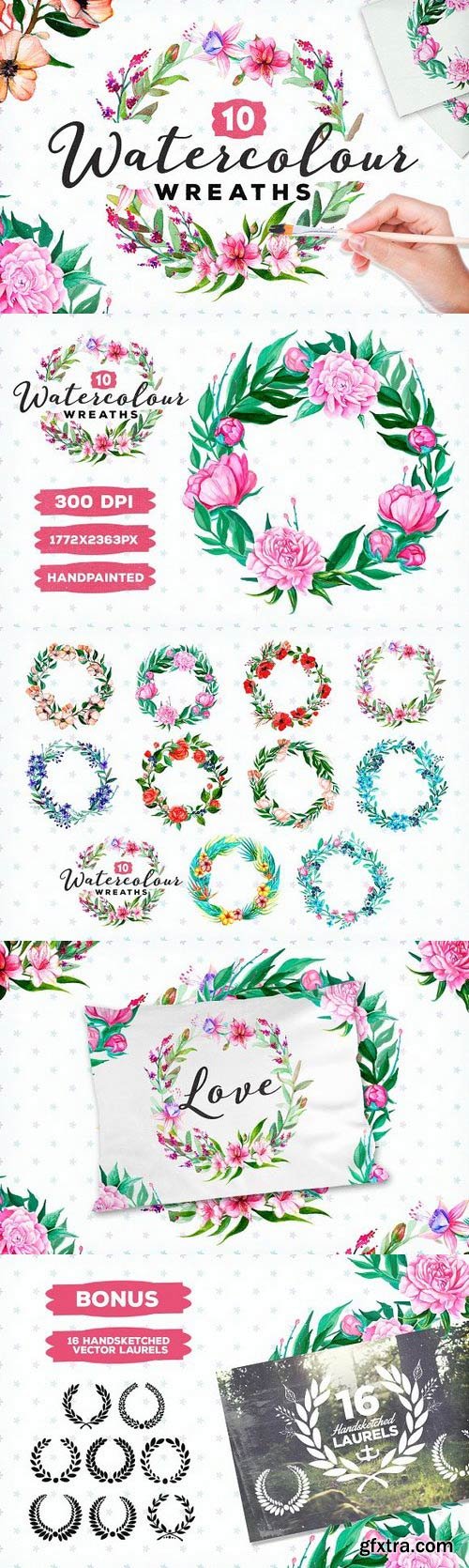 CM - 10 Watercolour Wreaths & BONUS File 1356754