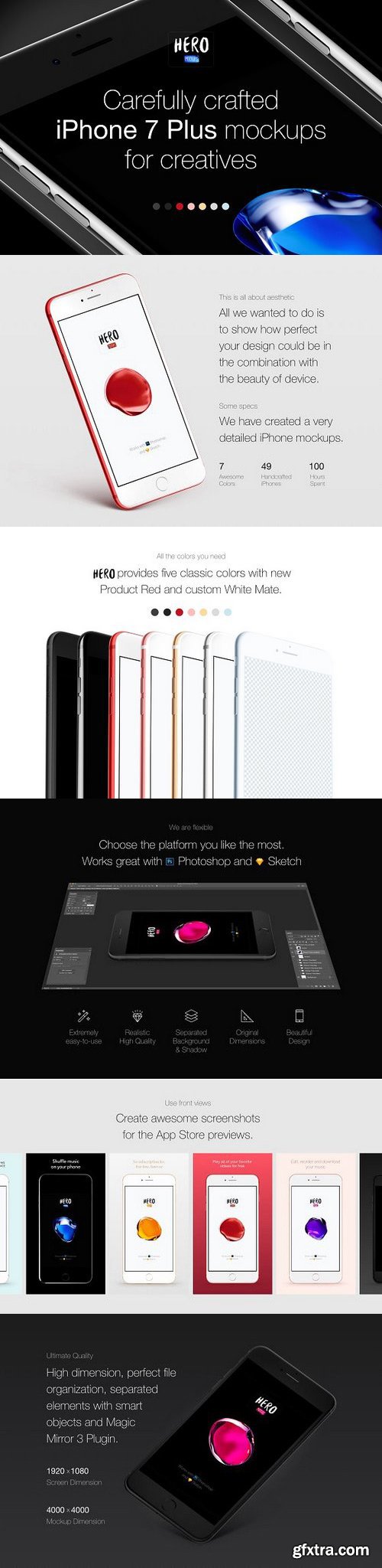 HERO iPhone 7 Plus Mockups Photoshop & Sketch
