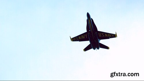 Underside of blue angel taking off slow motion