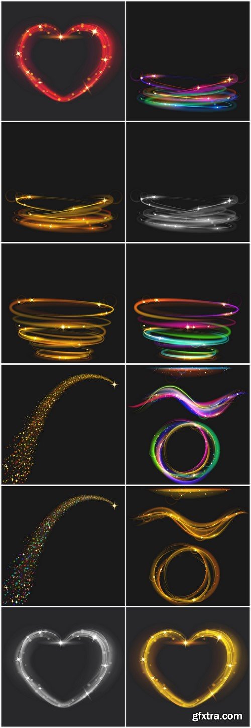 Multicolored neon rings and waves 12X EPS