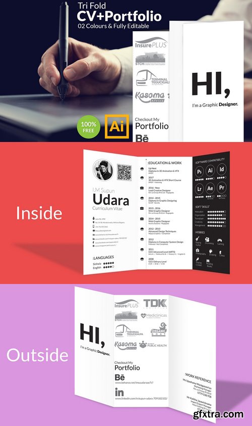 Professional Creative Tri Fold CV+Portfolio Design