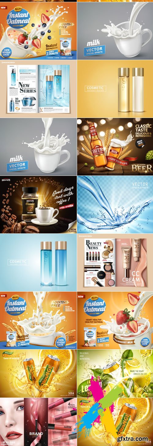 Advertising poster cosmetics milk and drinks concept vector