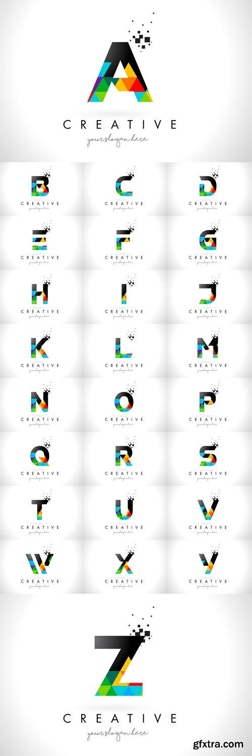 Vector Set - Letter Logos with Colorful Triangles Texture Design