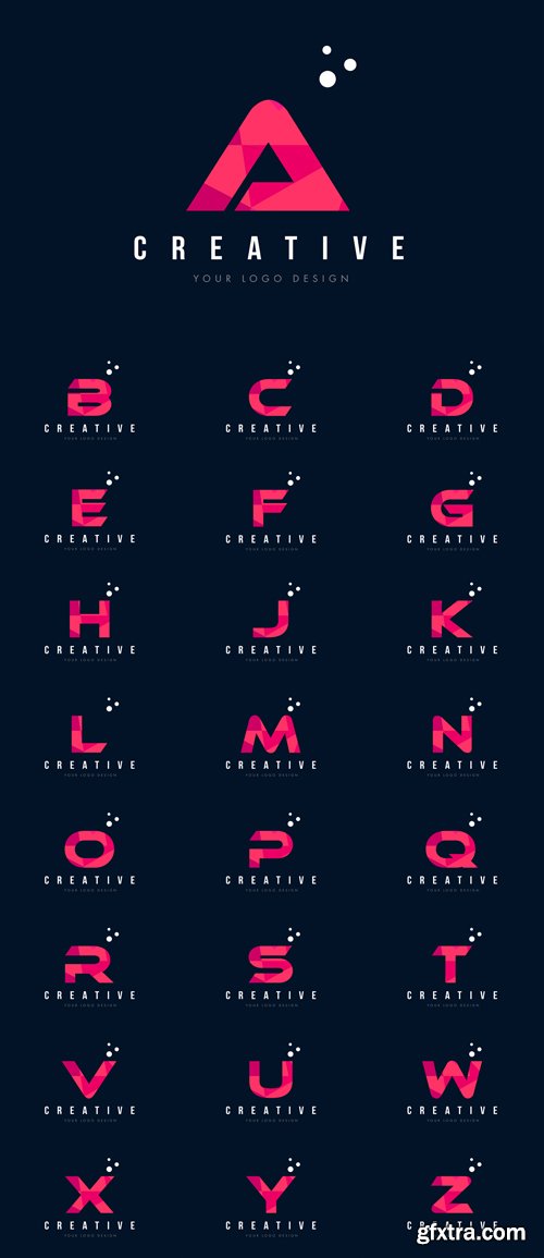 Vector Set - Letter Logos with Purple Low Poly Pink Triangles Concept