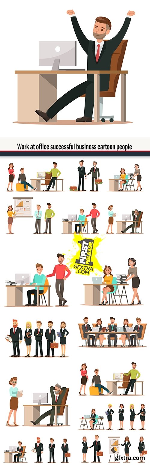 Work at office successful business cartoon people