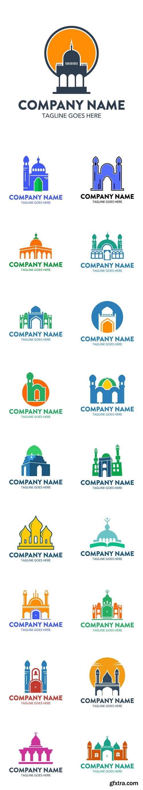 Vector Set -  Eid Mubarak Islamic Mosque Logo