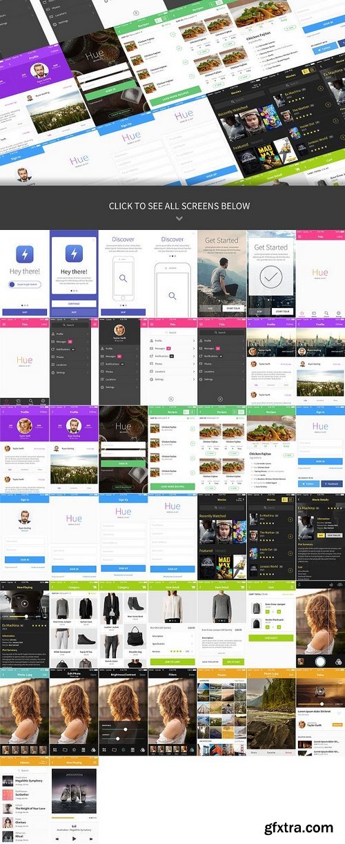 CM - Hue - 44 Mobile App UI Screens Updated ! 401394