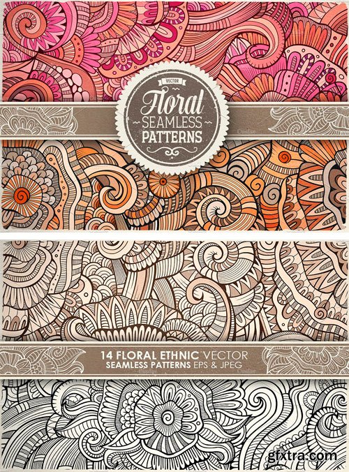 CM 1360856 - 14 Floral Ethnic Seamless Patterns