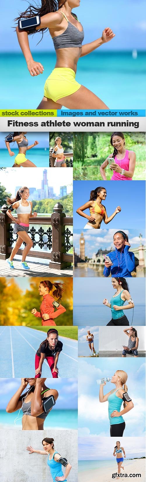 Fitness athlete woman running, 15 x UHQ JPEG