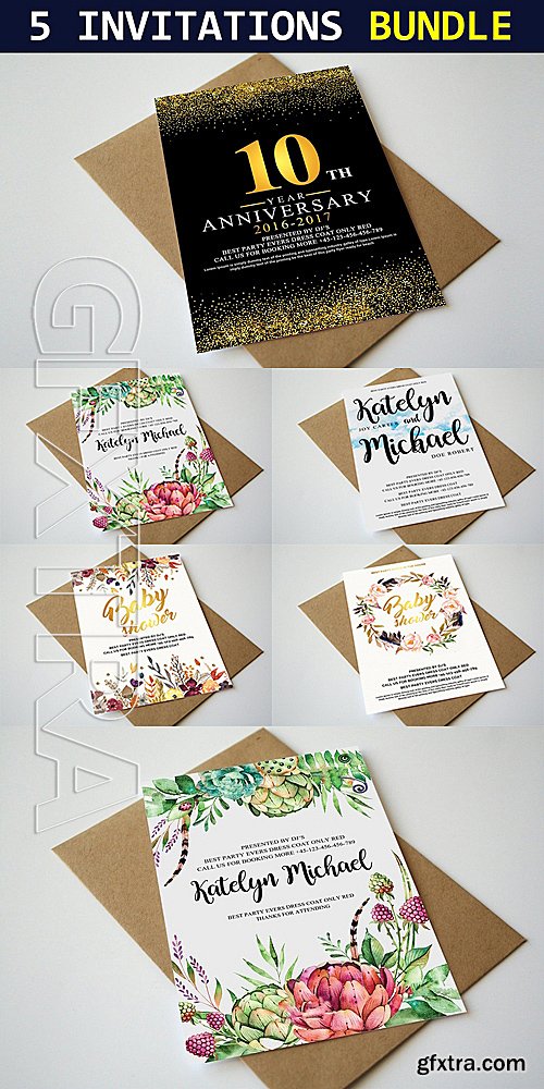 CreativeMarket 5 Invitation Cards Bundle 1314696