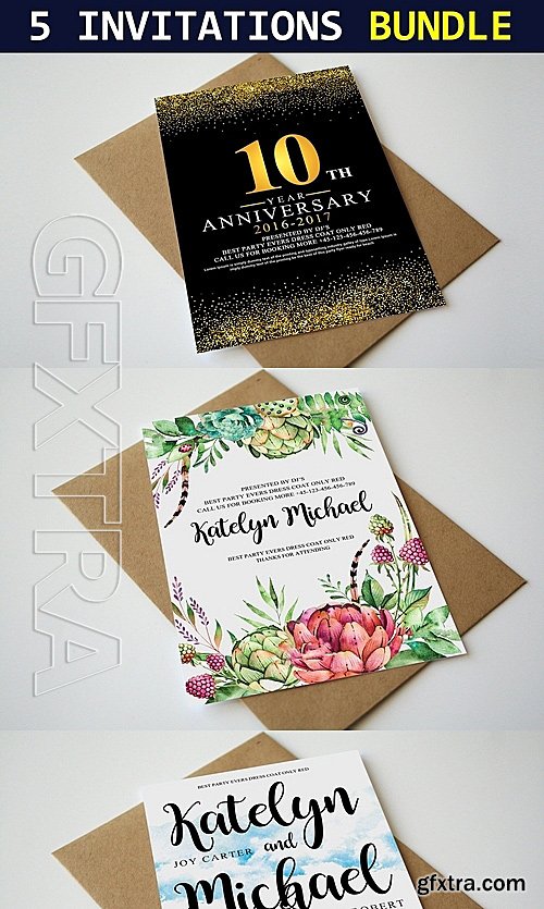 CreativeMarket 5 Invitation Cards Bundle 1314696