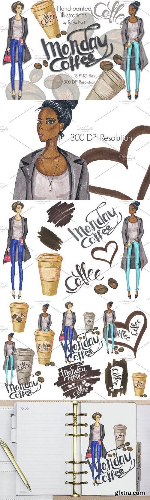 CM - Monday Coffee Hand-painted Clipart 1208767