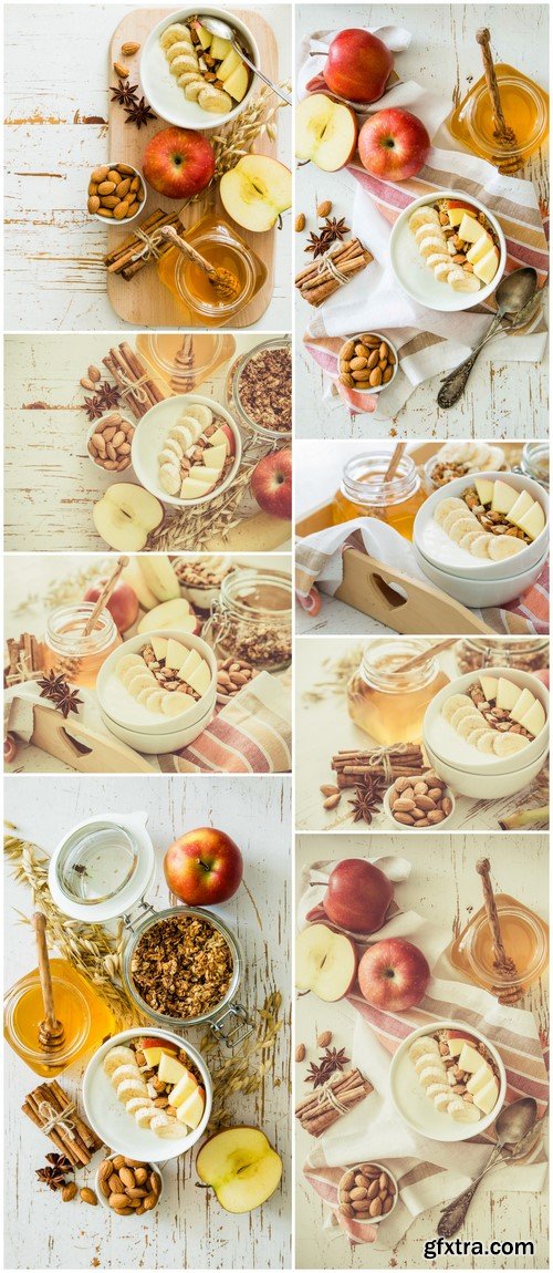 Autumn granola with banana apples and almond 8X JPEG