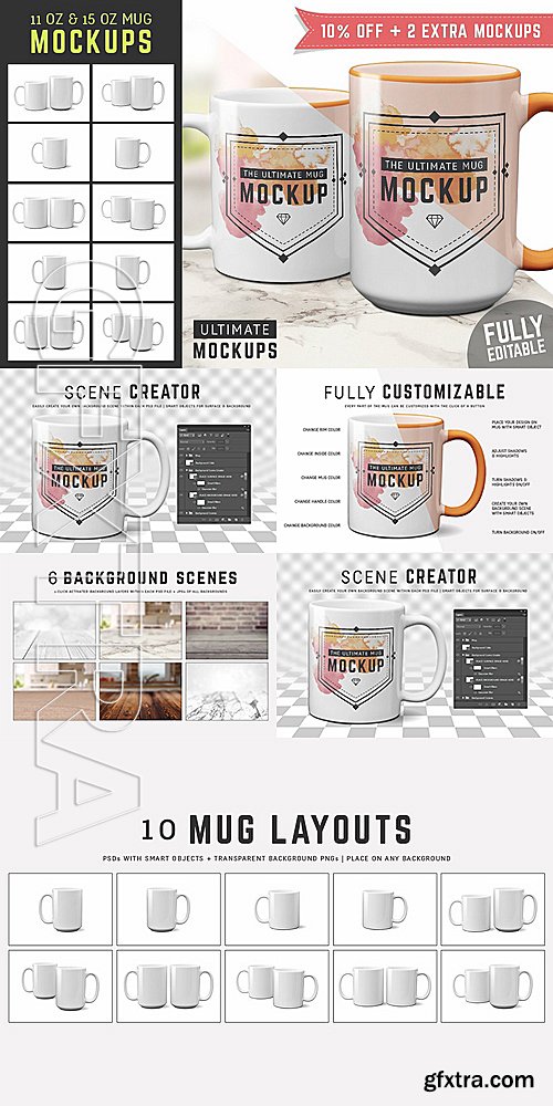 CreativeMarket 11 oz & 15 oz Mug Mockup Templates 1325203