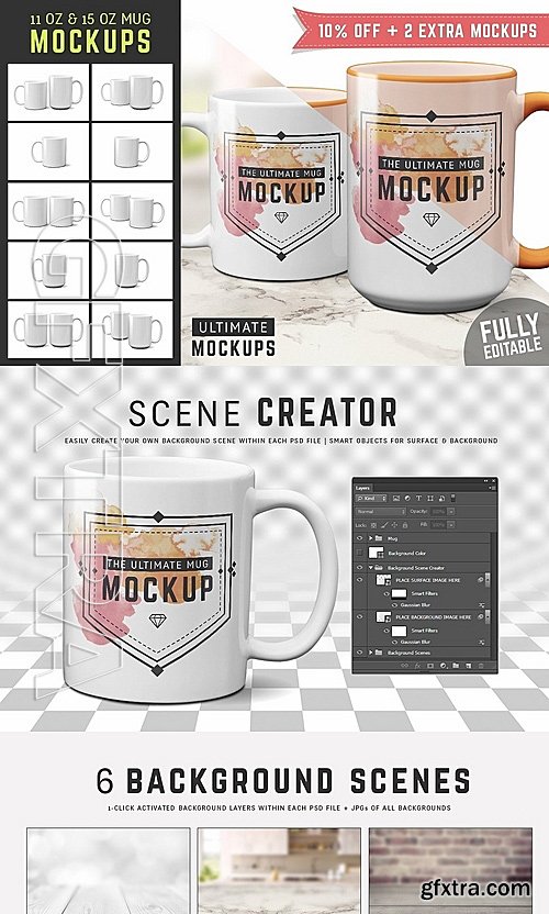 CreativeMarket 11 oz & 15 oz Mug Mockup Templates 1325203