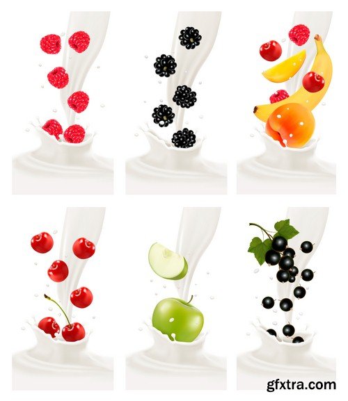 Fruit and berries in a splash of milk 1 - 5 EPS