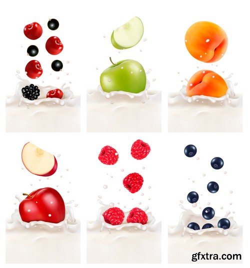 Fruit and berries in a splash of milk 1 - 5 EPS