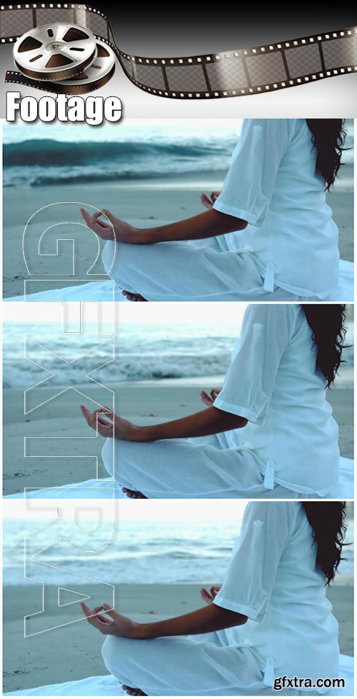 Video footage Woman relaxing on the beach practicing yoga in slow motion