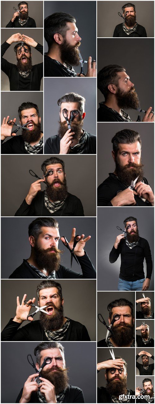 Bearded man with hairdresser scissors 19X JPEG