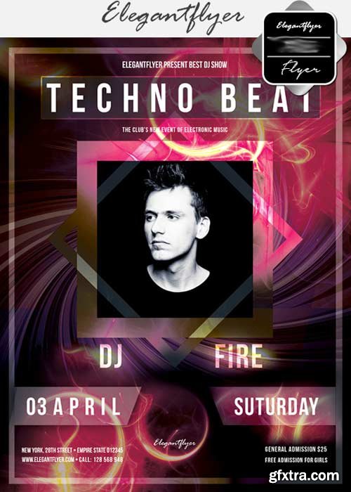 Techno Beat V17 Flyer PSD Template + Facebook Cover