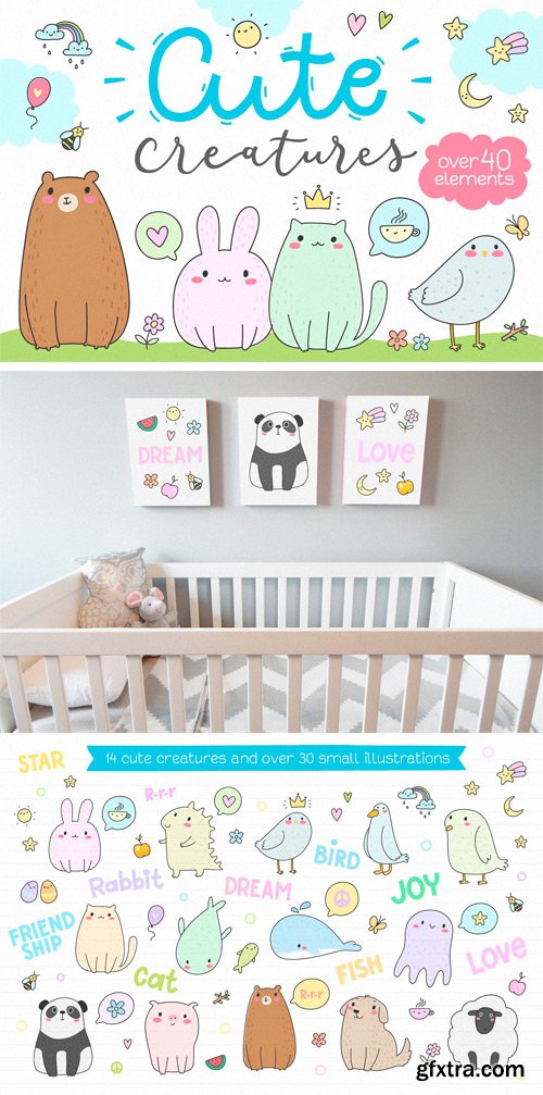 CM 1408858 - Cute Creatures Vector Set