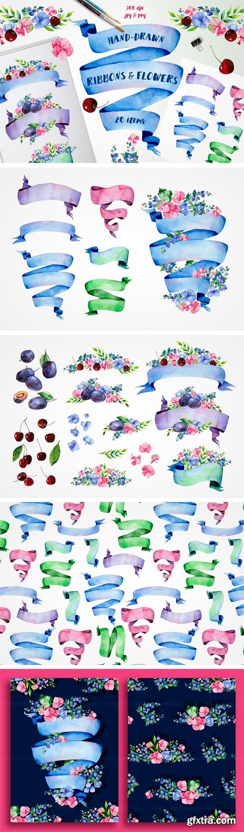 CM 1435362 - Ribbons and Flowers Set