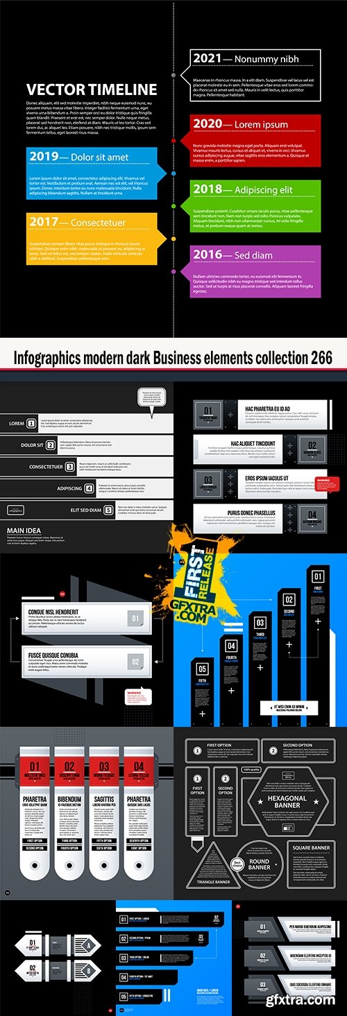 Infographics modern dark Business elements collection 266