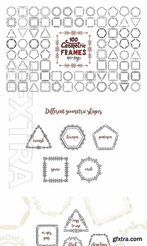 CreativeMarket 100 Thin line geometric frames 1415780