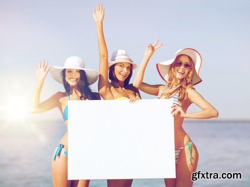 Girls with white board on beach - 5 UHQ JPEG