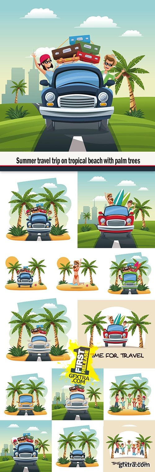 Summer travel trip on tropical beach with palm trees