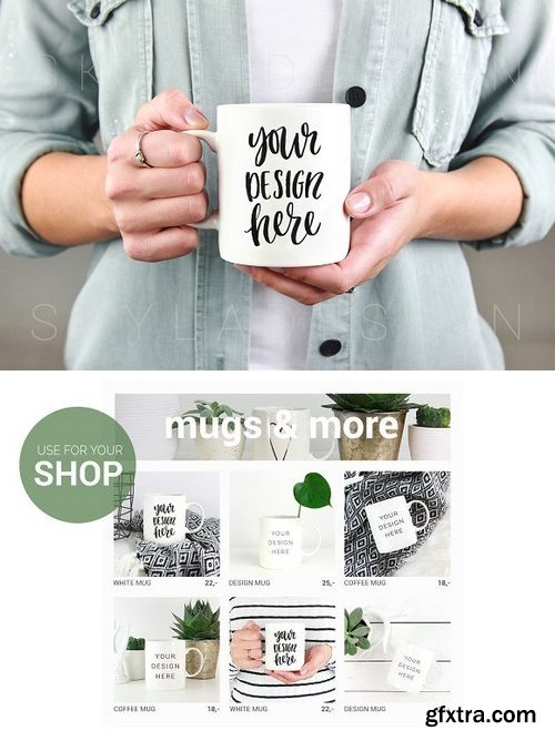 CM - White mug mockup, woman holding 1218327