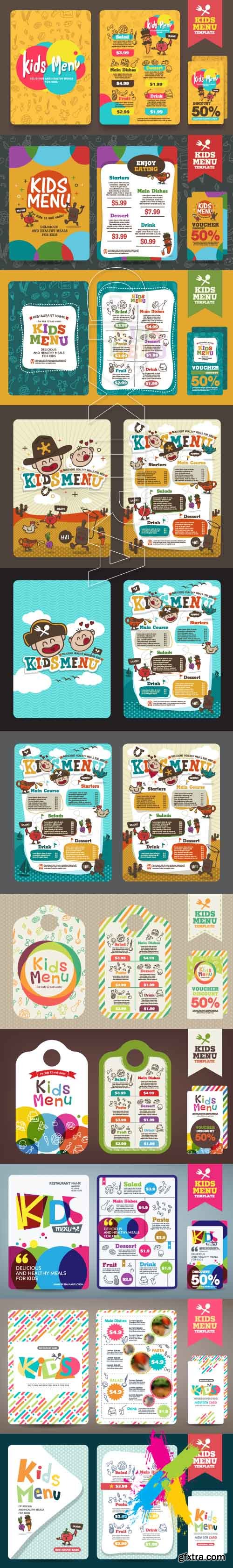 Cute colorful kids meal menu vector