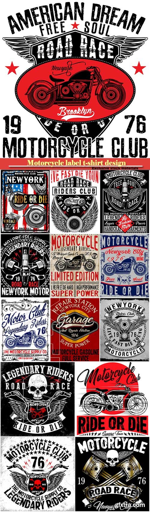 Motorcycle label t-shirt design with illustration of custom chopper