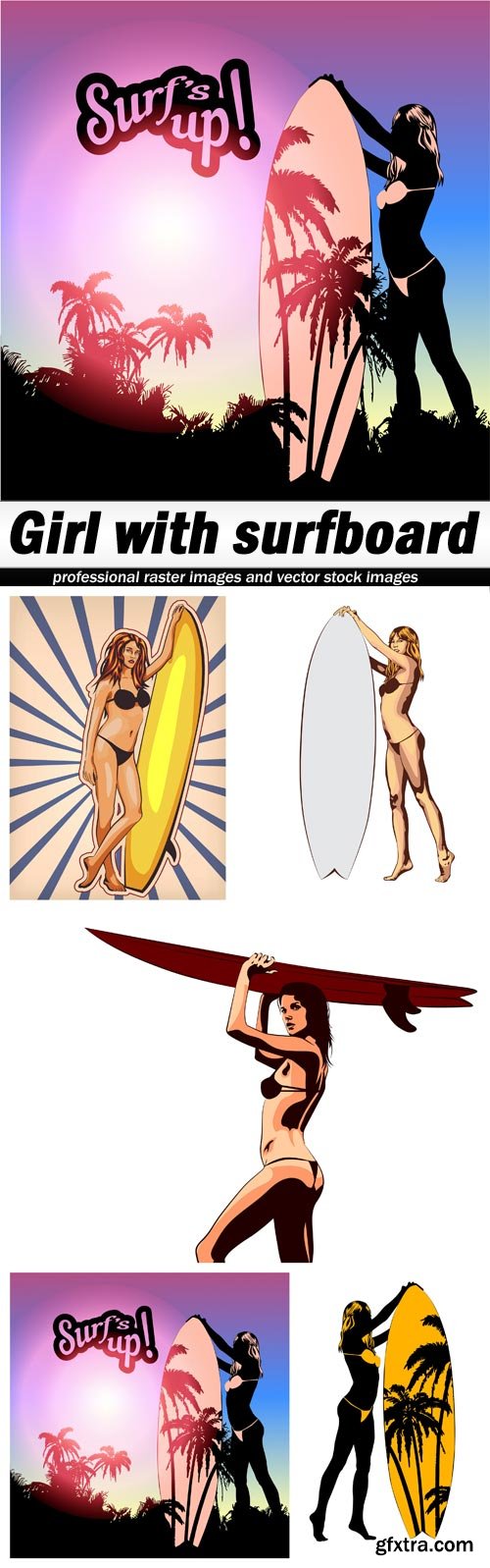 Girl with surfboard - 5 EPS