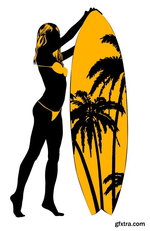 Girl with surfboard - 5 EPS