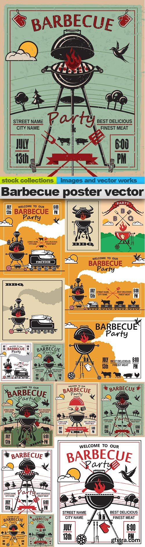 Barbecue poster vector, 15 xEPS