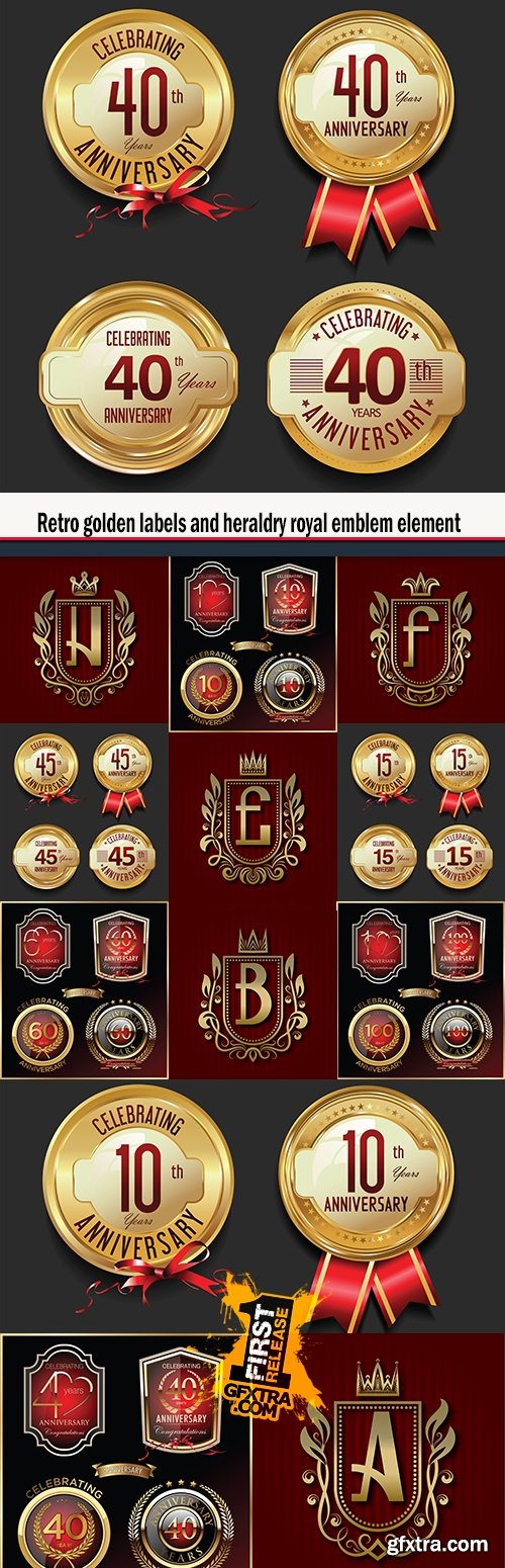 Retro golden labels and heraldry royal emblem element