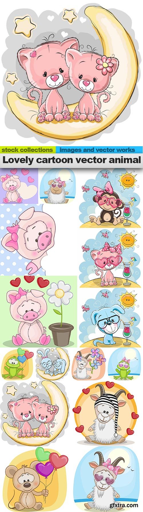 Lovely cartoon vector animal, 15 x EPS