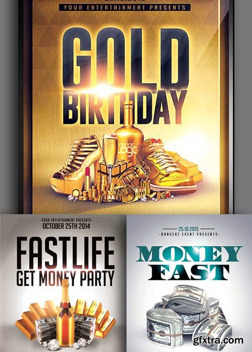 Gold Party 3in1 V2 Flyer Template