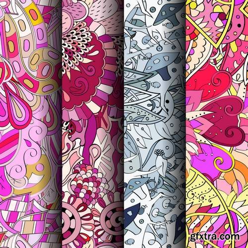 Set of Tracery Colorful Seamless Patterns