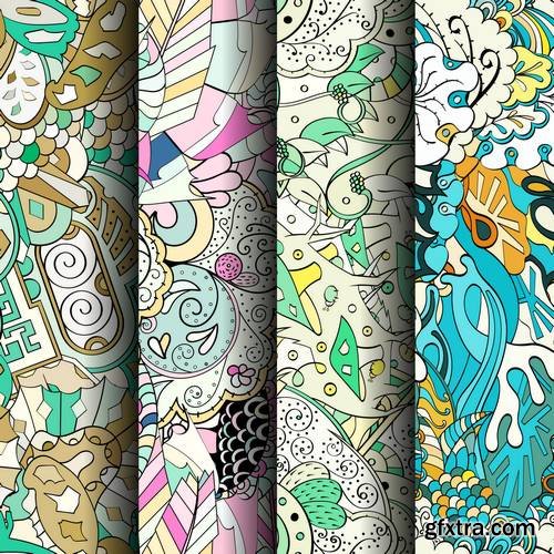 Set of Tracery Colorful Seamless Patterns