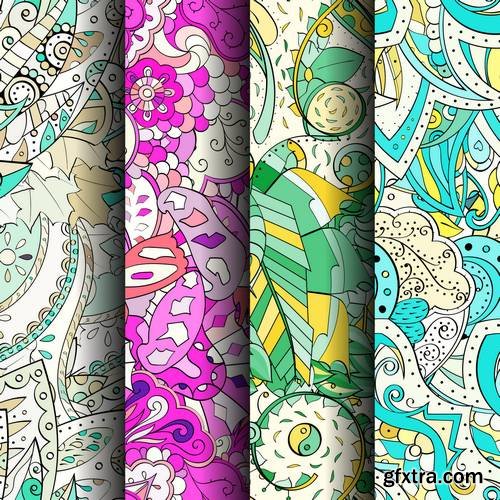 Set of Tracery Colorful Seamless Patterns