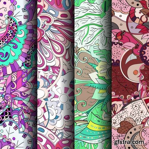 Set of Tracery Colorful Seamless Patterns