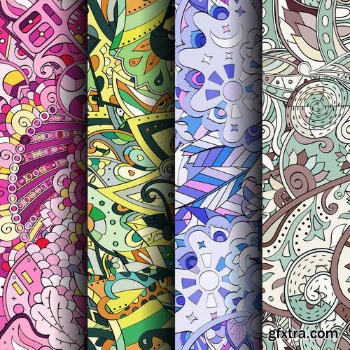 Set of Tracery Colorful Seamless Patterns