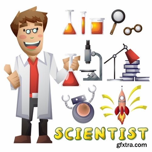 Chemist scientist professor mathematics cartoon character 25 EPS