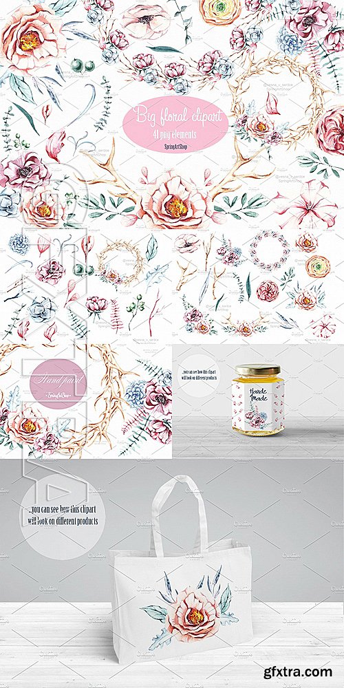 CreativeMarket Big floral Spring png clipart 1414713