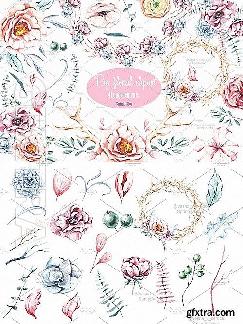 CreativeMarket Big floral Spring png clipart 1414713