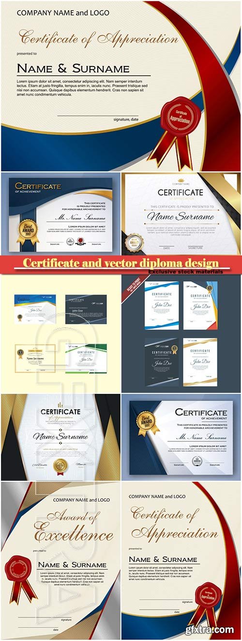 Certificate and vector diploma design template #12